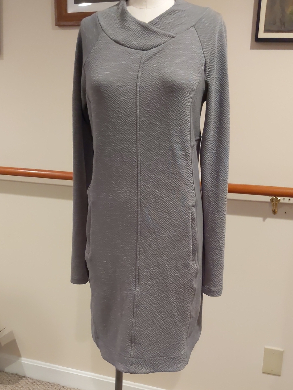 Prana Gray Long-Sleeve Textured Shift Dress